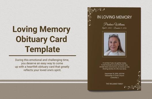 Loving Memory Obituary Card Template