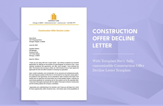 Construction Offer Decline Letter