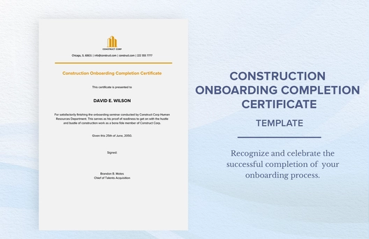 Construction Onboarding Completion Certificate Template
