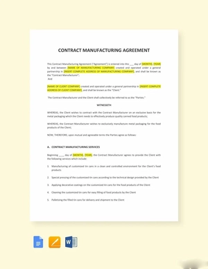 Contract Manufacturing Agreement Template Contract Manufacturing Agreement Template