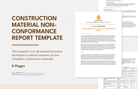 Construction Material Non-Conformance Report Template