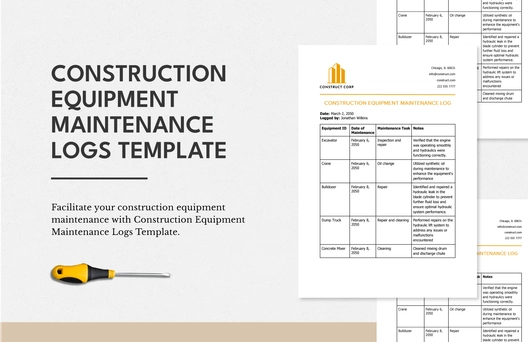 Construction Equipment Maintenance Logs Template