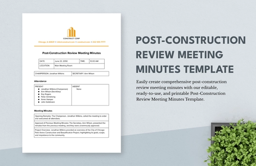 Post-Construction Review Meeting Minutes Template