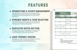 Restaurant Calendar Template