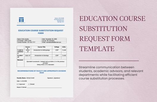 Education Course Substitution Request Form Template