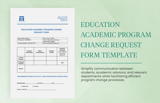 Education Academic Program Change Request Form Template
