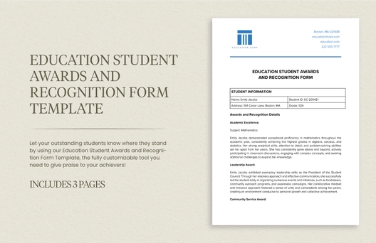 Education Student Awards and Recognition Form Template