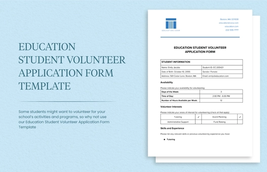 Education Student Volunteer Application Form Template Education Student Volunteer Application Form Template