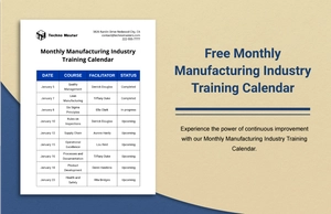 Monthly Manufacturing Industry Training Calendar