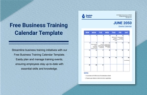Business Training Calendar Template