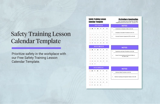 Safety Training Lesson Calendar Template Safety Training Lesson Calendar Template