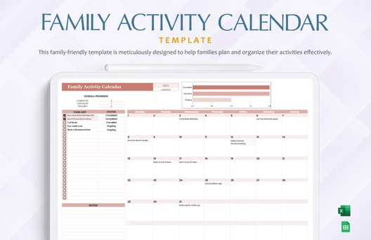 Family  Activity  Calendar Template Family  Activity  Calendar Template