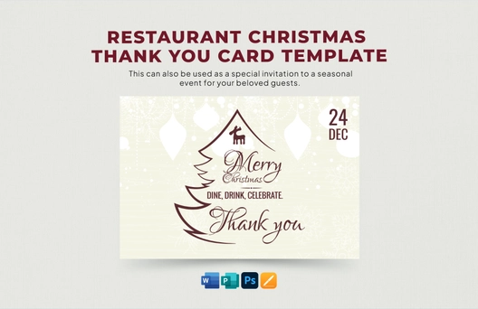 Restaurant Christmas Thank You Card Template