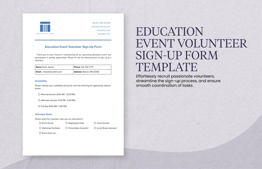 Education Event Volunteer Sign-Up Form Template Education Event Volunteer Sign-Up Form Template