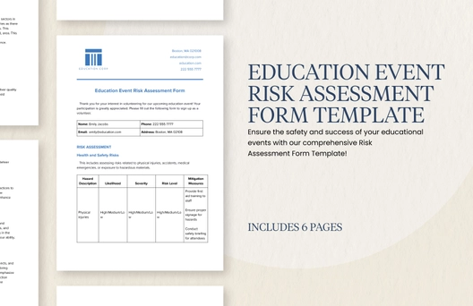 Education Event Risk Assessment Form Template Education Event Risk Assessment Form Template