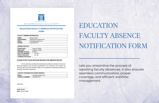 Education Faculty Absence Notification Form Template Education Faculty Absence Notification Form Template