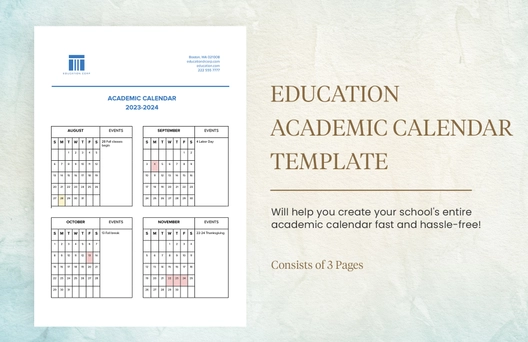 Education Academic Calendar Template