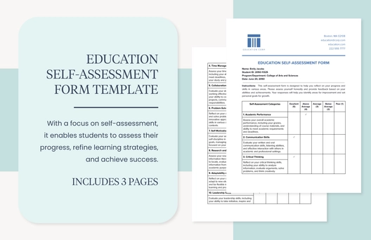 Education Self-Assessment Form Template Education Self-Assessment Form Template