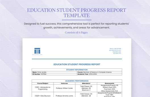 Education Student Progress Report Template
