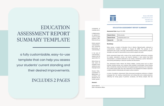Education Assessment Report Summary Template