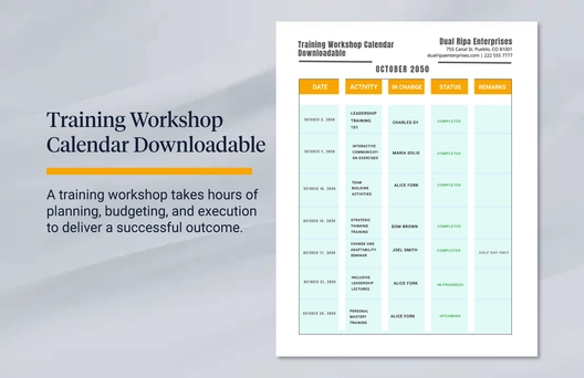Training Workshop Calendar Downloadable Training Workshop Calendar Downloadable
