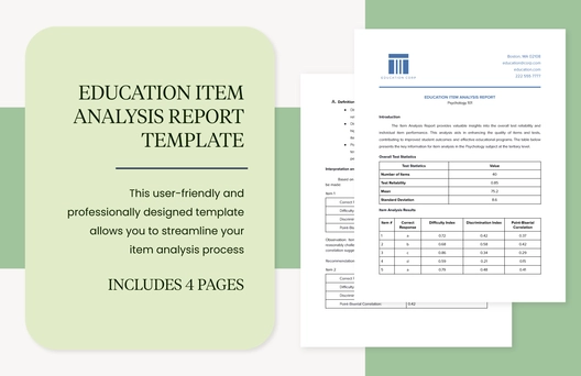 Education Item Analysis Report Template Education Item Analysis Report Template