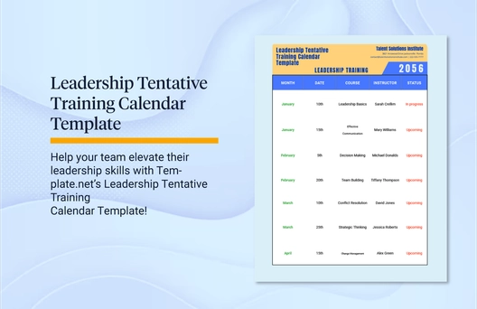 Leadership Tentative Training Calendar Template Leadership Tentative Training Calendar Template