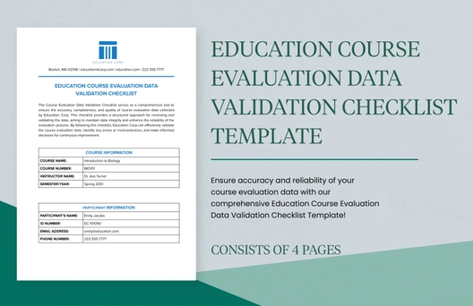 Education Course Evaluation Data Validation Checklist Template