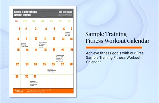 Sample Training Fitness Workout Calendar
