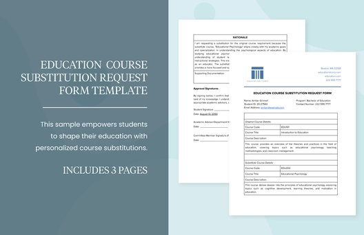 Education Course Substitution Request Form Template