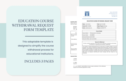 Education Course Withdrawal Request Form Template