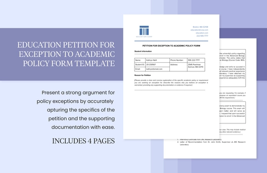 Education Petition for Exception to Academic Policy Form Template