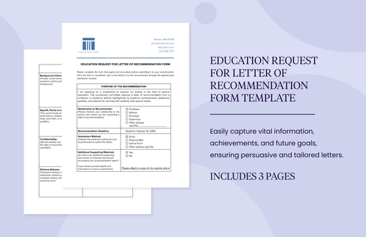 Education Request for Letter of Recommendation Form Template