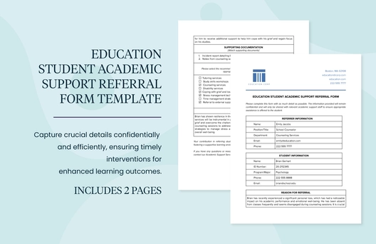 Education Student Academic Support Referral Form Template