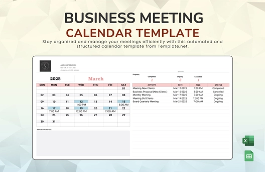 Business Meeting Calendar Template