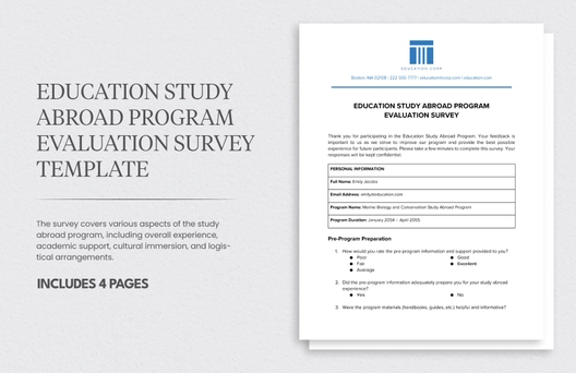 Education Study Abroad Program Evaluation Survey Template
