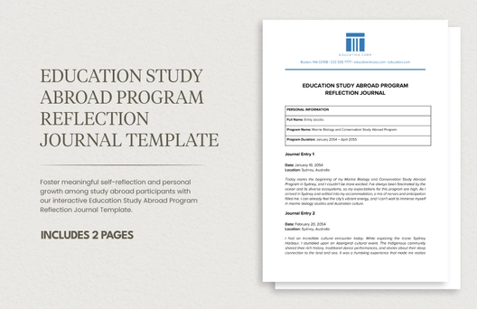 Education Study Abroad Program Reflection Journal Template