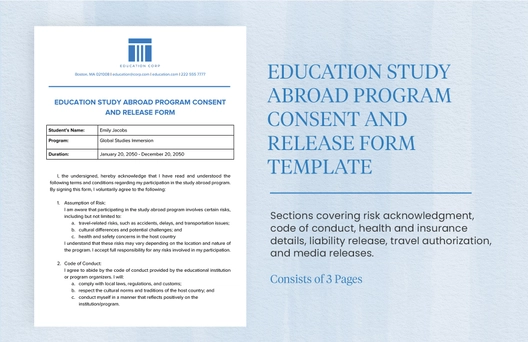 Education Study Abroad Program Consent and Release Form Template