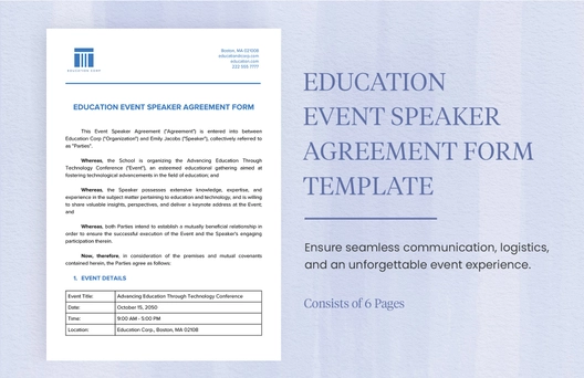 Education Event Speaker Agreement Form Template Education Event Speaker Agreement Form Template