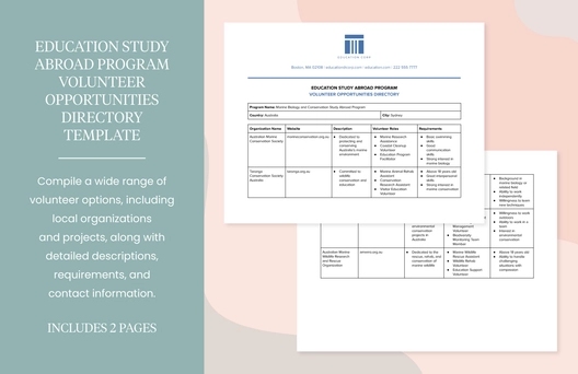 Education Study Abroad Program Volunteer Opportunities Directory Template