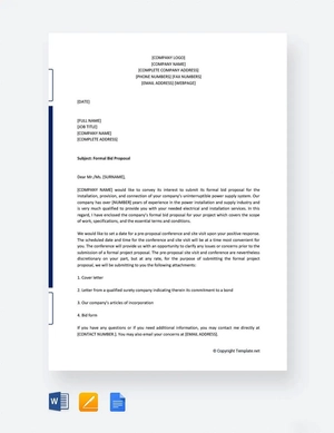 Formal Bid Proposal Template