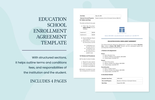 Education School Enrollment Agreement Template