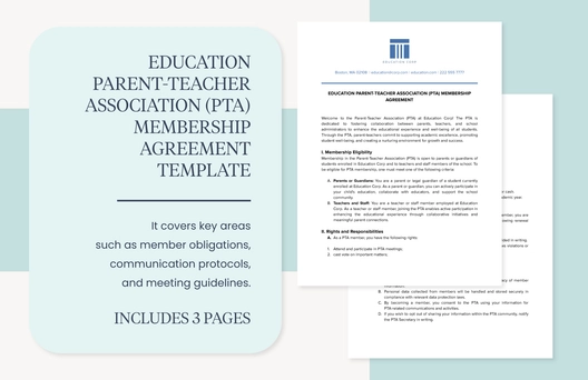 Education Parent-Teacher Association (PTA) Membership Agreement Template