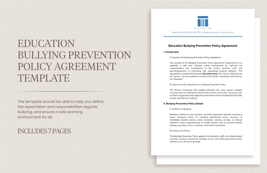 Education Bullying Prevention Policy Agreement Template