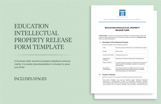 Education Intellectual Property Release Form Template