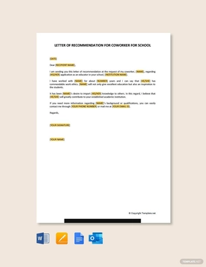 Letter of Recommendation for Coworker for School Letter of Recommendation for Coworker for School