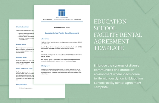 Education School Facility Rental Agreement Template
