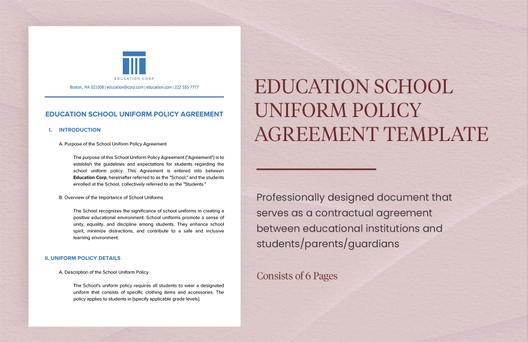 Education School Uniform Policy Agreement Template