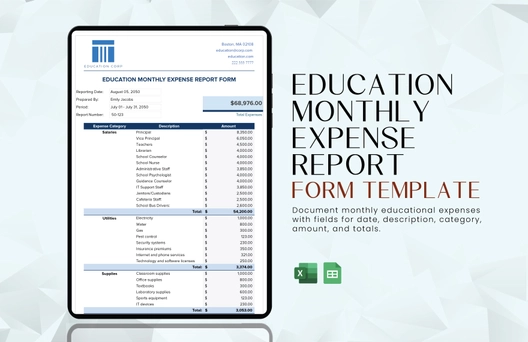 Education Monthly Expense Report Form Template