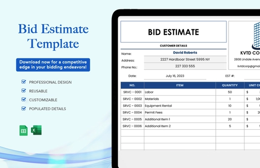 Bid Estimate Template